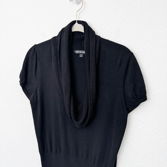 [Express] Black Cowl Neck Ribbed Knit Short Sleeve Sweater Top Size Medium M - Picture 4 of 9